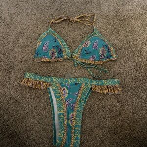 SHEIN Teal and Yellow Paisley Bikini- never worn!